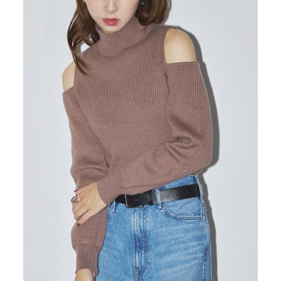 メゾンブリーズレヴール MAISON BREEZE reveur ショルダースリットニット 長袖 ニット トップス リブニット 肌見せ (モカ)