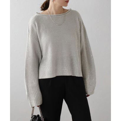 ボンジュールサガン BONJOUR SAGAN 箔プリントルーズニット (LIGHT-GRAY)