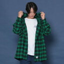 グラソス GLAZOS フード付きチェックシャツ (グリーン)