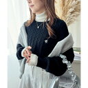 クラシカルエルフ Classical Elf レトロ上品なトラッドテイスト。ワンポイント胸刺繍ケーブルニットプルオーバー (ブラック)