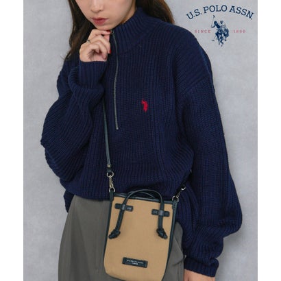 ユーエスポロアッスン U.S. POLO ASSN. ワンポイント ロゴ 刺繍 ハーフジップ ニット セーター トップス 長袖 ハイネック ポロ 男女兼用 (ネイビー)