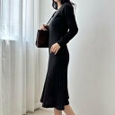 メゾンドラティール maison de LATIR 長袖ニットのプリーツロングワンピース (ブラック)