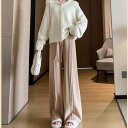 メゾンドラティール maison de LATIR ハイウエストワイドニットパンツ (ベージュ)(4)