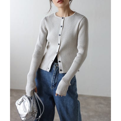 ボンジュールサガン BONJOUR SAGAN フィンガーホールクルーネックリブカーディガン （ECRU）