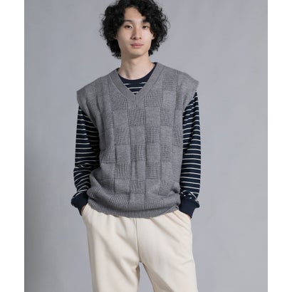 アイモハ aimoha aimoha men Elegant Check Pattern Vest (ダークグレー)