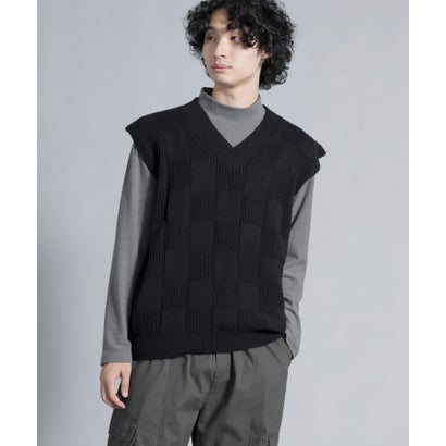 アイモハ aimoha aimoha men Elegant Check Pattern Vest (ブラック)