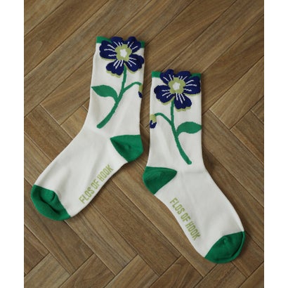 フック HOOK HOOK -original-/耳付きポップフラワーハイソックス （ホワイト）
