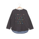 プティマイン petit main ABCアップリケ長袖Tシャツ (チャコール)