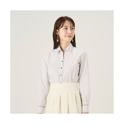 トーキョーシャツ TOKYO SHIRTS 【透け防止】 スキッパー衿 長袖 形態安定 レディースシャツ (1ベージュ・ブラウン)