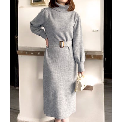 ジュリアブティック JULIA BOUTIQUE 女性らしさ溢れるゆるふわ感。オフタートルマーメイドソフトニットワンピース (グレー)