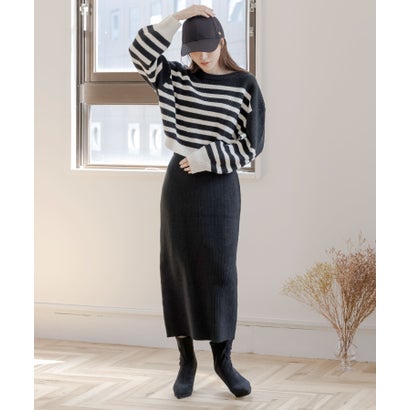 ジュリアブティック JULIA BOUTIQUE ゆったり着れるのにきちんと見え◎無地orボーダーニットセットアップ (ボーダー)