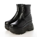 マフモフ Mafmof Mafmof(マフモフ)10cm厚底ボリュームソールストレッチショートブーツ (ブラック・PU)