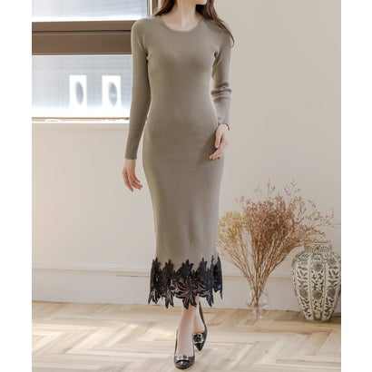 ジュリアブティック JULIA BOUTIQUE シンプルなのに女性らしい。丈が選べる裾レースニットワンピース (モカ) ジュリアブティック JULIA BOUTIQUE シンプルなのに女性らしい。丈が選べる裾レースニットワンピース (モカ)