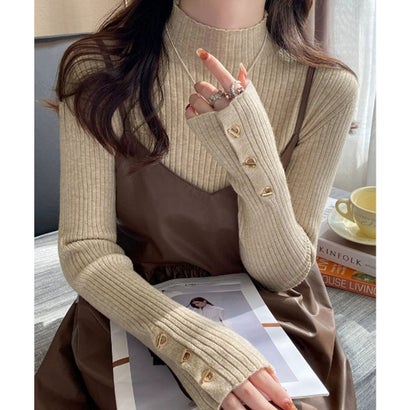 ミニミニストア miniministore モックネック ニットトップス 長袖秋冬服 （ベージュ）