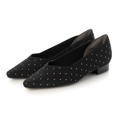 【EVOL/イーボル】【クッション入り・柔らかい】ソフトニットVカットパンプス IY5651 (ブラックコンビ)