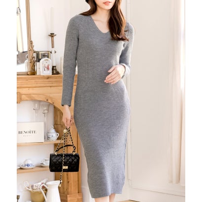 ジュリアブティック JULIA BOUTIQUE Vネックニットワンピース (グレー) ジュリアブティック JULIA BOUTIQUE Vネックニットワンピース (グレー)