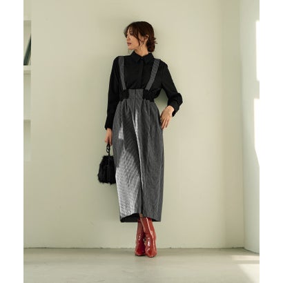 スタイルデリ STYLE DELI ストライプ生地サスペンダー付きコクーンスカート （ブラック）