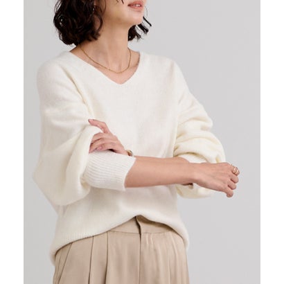 ユアーズ ur's ウールブレンドVネックニットプルオーバー （ホワイト）のサムネイル