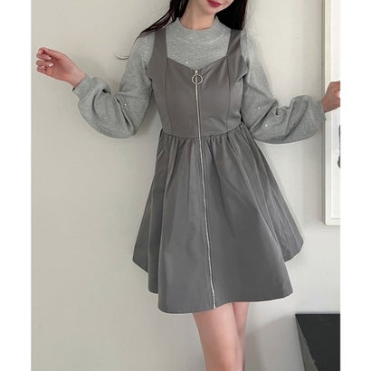 ロイヤルパーティー ROYAL PARTY ハートスタッズニット×ZIPジャンスカアンサンブル (グレー) ロイヤルパーティー ROYAL PARTY ハートスタッズニット×ZIPジャンスカアンサンブル (グレー)