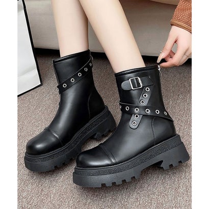 厚底ショートブーツレディースベルトブーツ