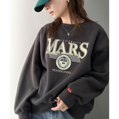 クラシカルエルフ Classical Elf 《Javaジャバコラボ》大人カジュアルスタイルに。カレッジロゴクラックプリント裏起毛スウェット （チャコール）