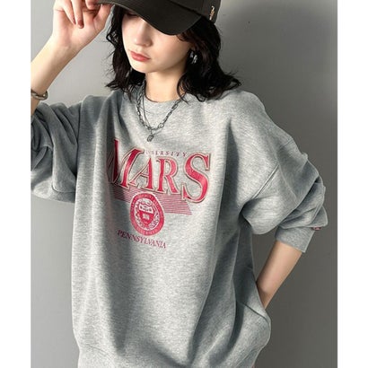 クラシカルエルフ Classical Elf 《Javaジャバコラボ》大人カジュアルスタイルに。カレッジロゴクラックプリント裏起毛スウェット （杢グレー）