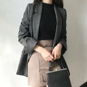 デューリリー Dewlily テーラードチェックジャケット 10代 20代 30代 韓国ファッション大人可愛い羽織り上品秋冬デート女子会 アウター おしゃれ スタイリッシュ (グレー)
