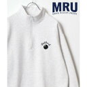 エムアールユー MRU 裏起毛 カレッジ/ミリタリー/ストリートデザイン刺繍 スウェット ハーフジップ トレーナー レディース メンズ (グレー系その他)
