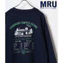 エムアールユー MRU 裏起毛 古着風 バック/袖プリント リンガー スウェット レディース メンズ トレーナー (ネイビー)