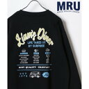 エムアールユー MRU 裏起毛 古着風 バック/袖プリント リンガー スウェット レディース メンズ トレーナー (ブラック)
