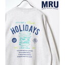 エムアールユー MRU 裏起毛 古着風 バック/袖プリント リンガー スウェット レディース メンズ トレーナー (グレー系その他3)