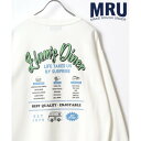 エムアールユー MRU 裏起毛 古着風 バック/袖プリント リンガー スウェット レディース メンズ トレーナー (ホワイト)