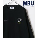 エムアールユー MRU 裏起毛 ミリタリー/カレッジ/髭おじさん/ハンバーガー ワンポイント刺繍 スウェット レディース メンズ トレーナー (ブラック)