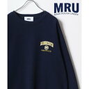エムアールユー MRU 裏起毛 ミリタリー/カレッジ/髭おじさん/ハンバーガー ワンポイント刺繍 スウェット レディース メンズ トレーナー (ネイビー)
