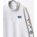 ラザル Lazar スマイリーフェイス オーバーサイズ 裏起毛 袖プリント ハーフジップ スウェット トレーナー メンズ レディース (アッシュグレー)