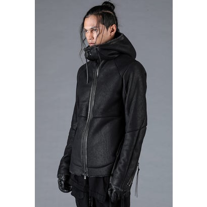 ディーハイゲン D.HYGEN French Baby Lamb Shearling Hooded Jacket （BLACK）