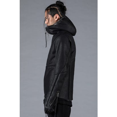 ディーハイゲン D.HYGEN French Baby Lamb Shearling Hooded Jacket （BLACK）