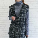 アクアガレージ aquagarage 【セットアップ可】ツイードフリンジ深Vネックベスト 春 秋 冬 M (ミックス:ブラック)