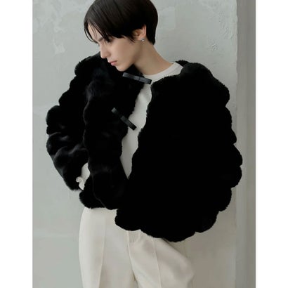 ミズム MEISM [2024-25 WINTER COLLECTION][MEISM by Re:EDIT]ブロックフェイクファーリボン付ショートコート （ブラック）