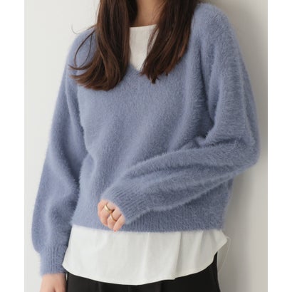 ガーリードール Girly Doll シャギーニットプルオーバー【韓国ファッション】 （vネック ブルー）