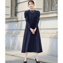 フロリア Flolia 【喪服・礼服】ギャザーショルダーロングフレアワンピース ブラックフォーマル フォーマル セレモニー オケージョン 七五三 (ネイビー)