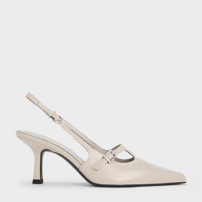 Tバー バックルポインテッドトゥスリングバックパンプス（LightGrey）