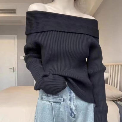 フォースメント Forcement 長袖オフショルニット （ブラック）