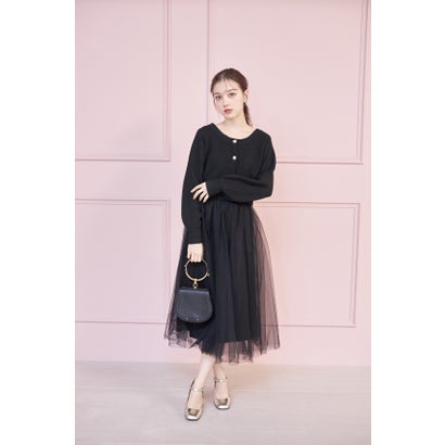 トッコクローゼット tocco closet フラワー釦ショート丈ニットカーディガン×チュールフレアスカートSET