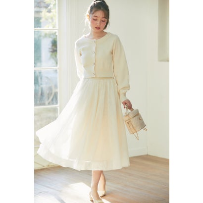 トッコクローゼット tocco closet フラワー釦ショート丈ニットカーディガン×チュールフレアスカートSET