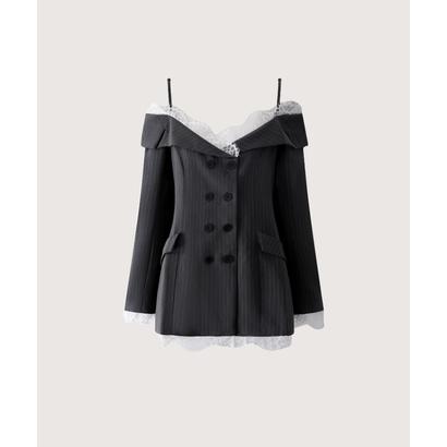 ラポミ プチ LA POMME petit Open Shoulder Lace Blazer Dress (Gray) ラポミ プチ LA POMME petit Open Shoulder Lace Blazer Dress (Gray)