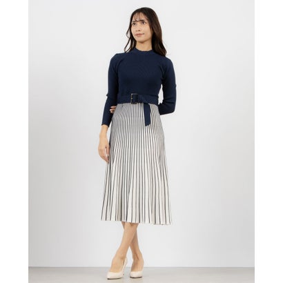 トーナル TONAL バイカラーニットプリーツワンピース (ネイビー)