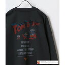 トムトジェリー TOM and JERRY ヴィンテージライク ピグメント風 フロント/バックプリント 裏起毛 オーバーサイズ スウェット レディース メンズ トレーナー (ブラック)
