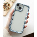 エモニーク emonique メタリック ウェーブフレーム クリア iPhoneスマホケース カバー (ライトブルー)