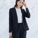 インディヴィ INDIVI 【洗える/UVケア/スーツ】ストレッチノーカラージャケット (ブラック(019))